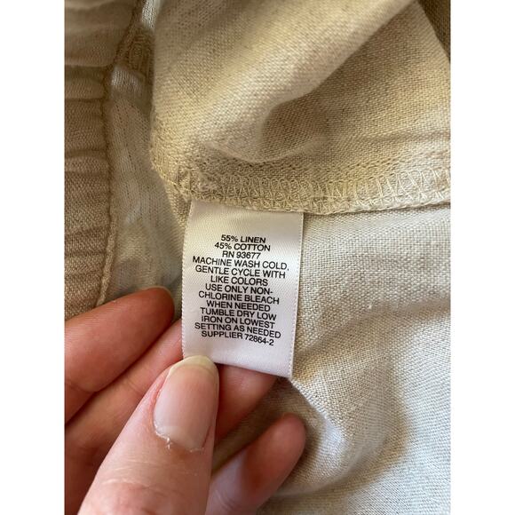 Liz Claiborne Womens Large Pants Linen/Cotton Tan Pockets Tie Close Some Pilling - Picture 8 of 12